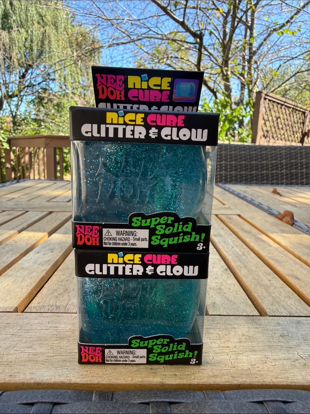 NeeDoh Nice Cube Glitter & Glow Teal Squish Toy lot of 2